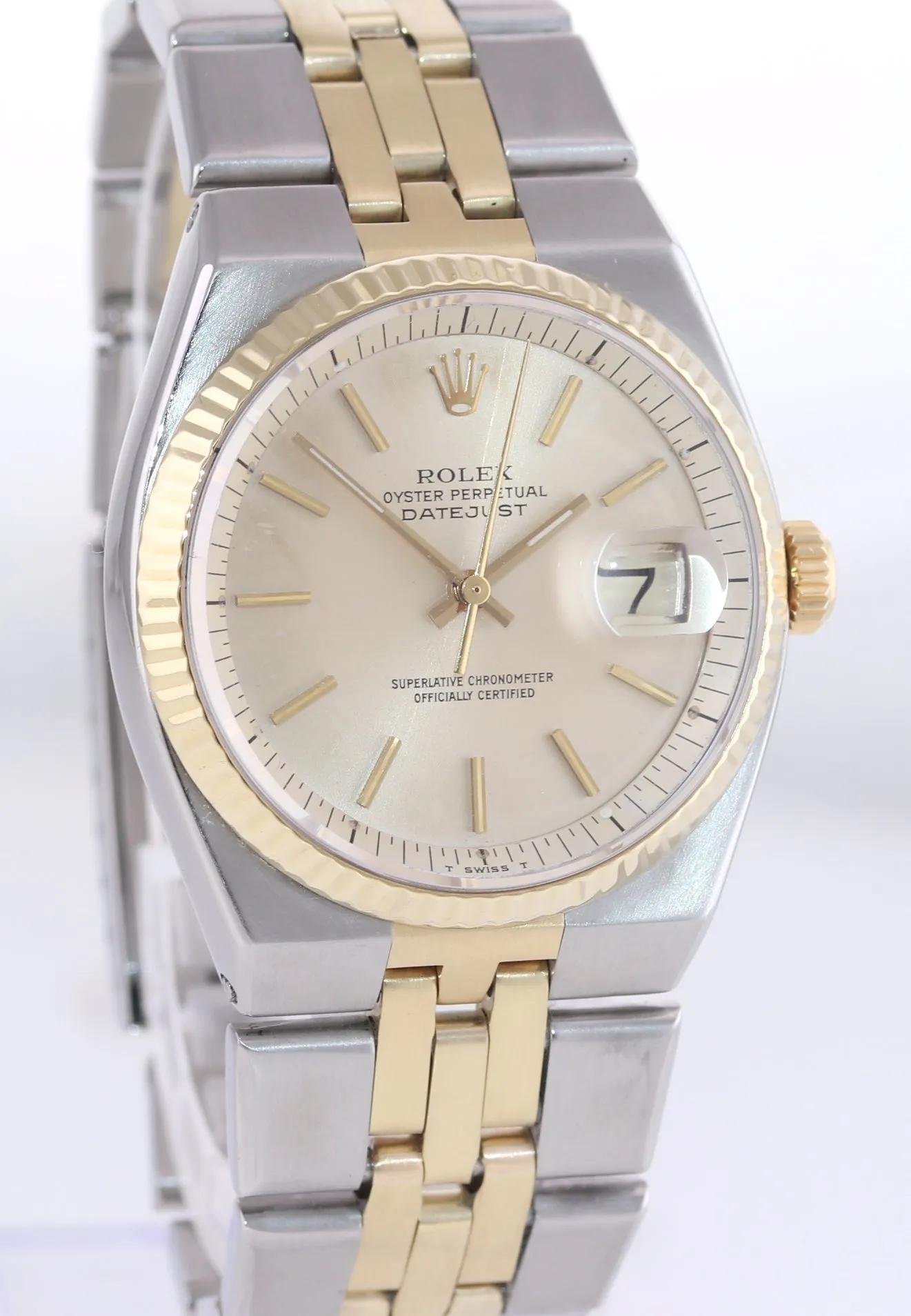 Rolex OysterQuartz DateJust 1630 Two-Tone Gold Steel Champagne Integral Watch