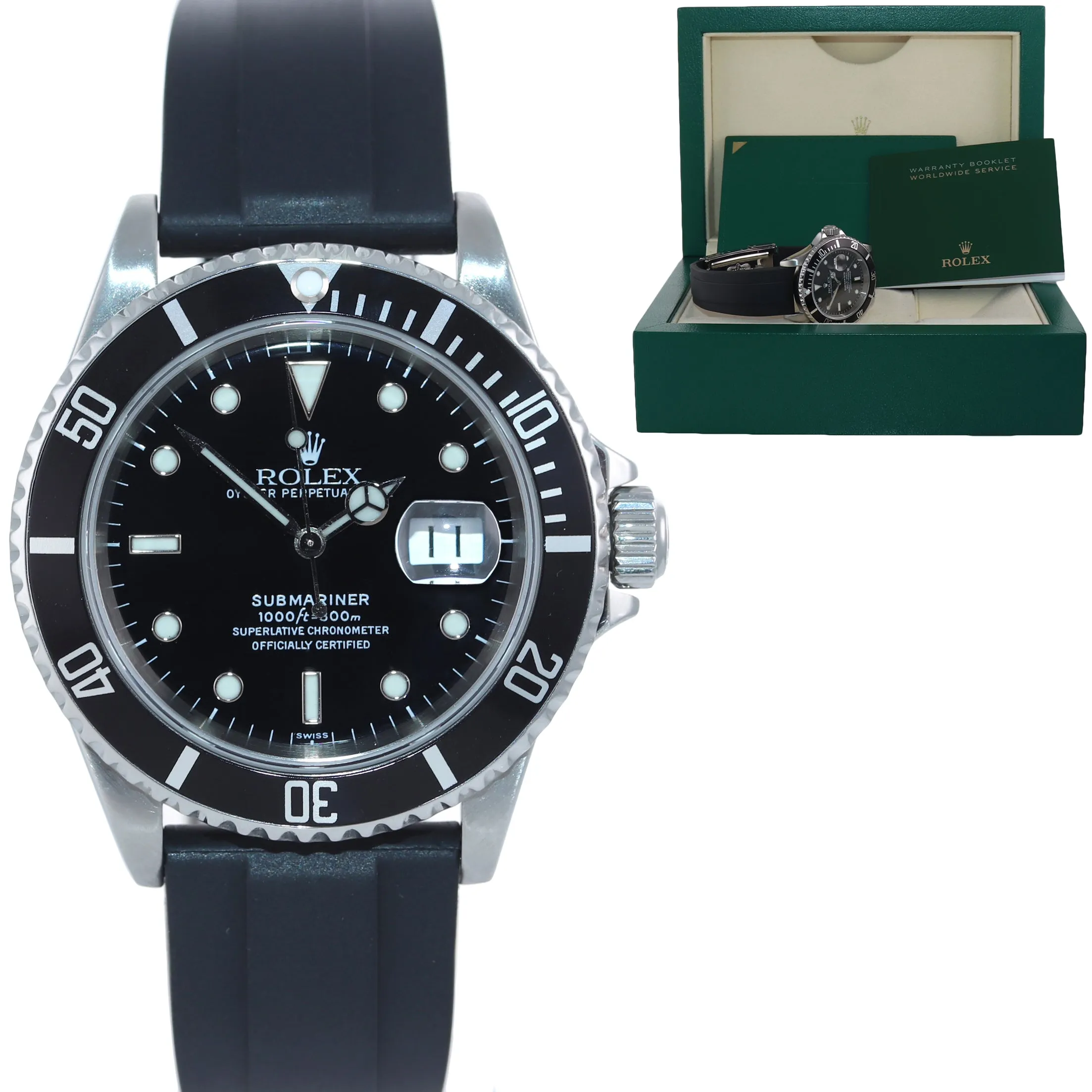 Rolex Submariner Date 16610 Stainless Steel Black RUBBER 40mm Dive Watch