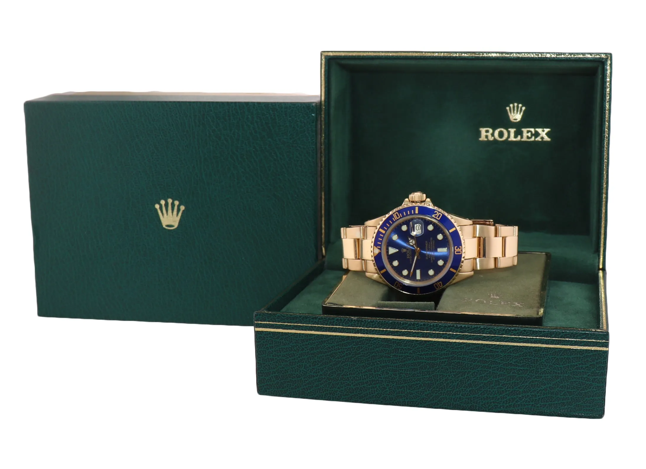 Rolex Submariner Date 16808 18k Yellow Gold Blue Dial 40mm Oyster Watch Box