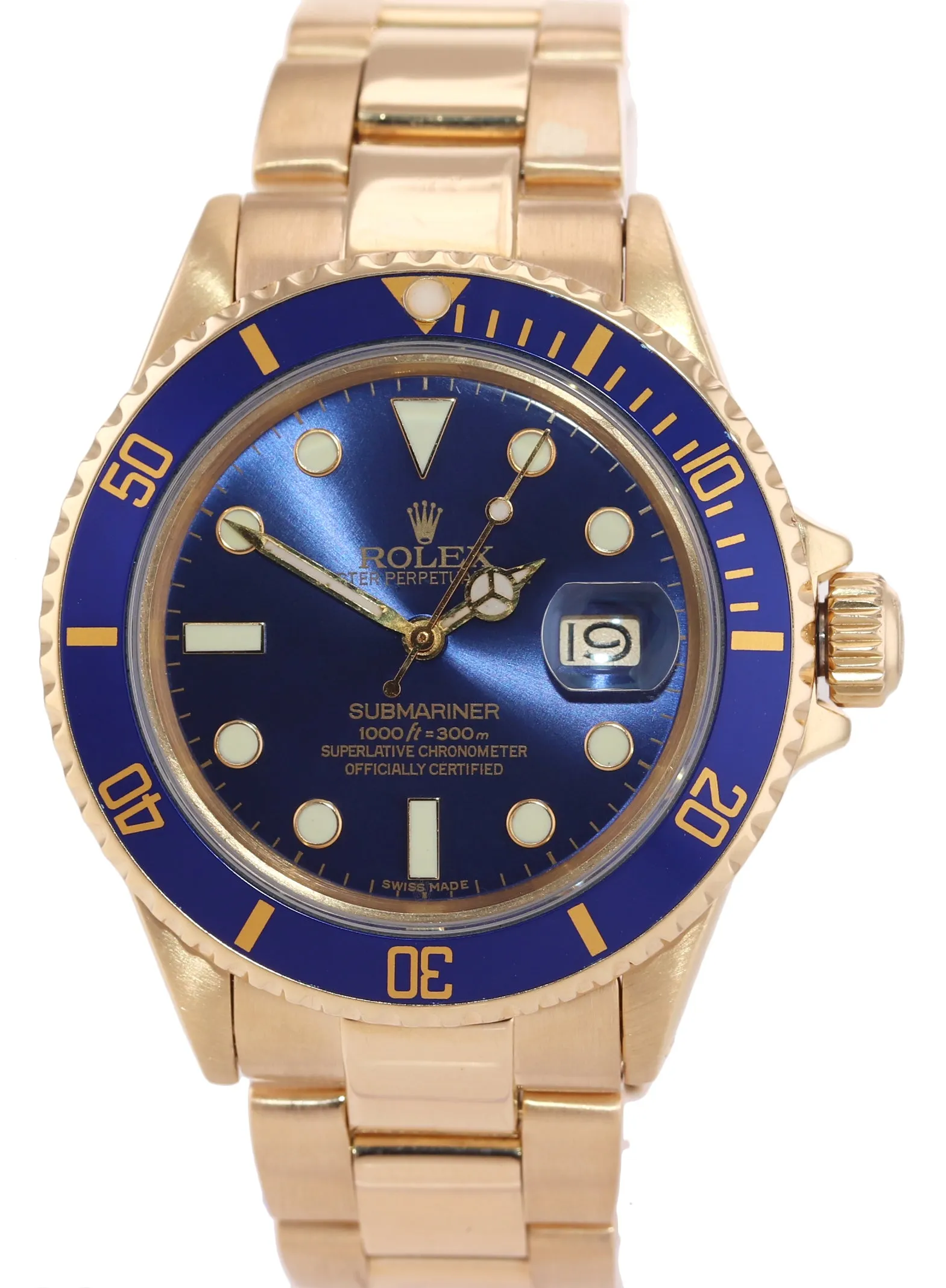 Rolex Submariner Date 16808 18k Yellow Gold Blue Dial 40mm Oyster Watch Box