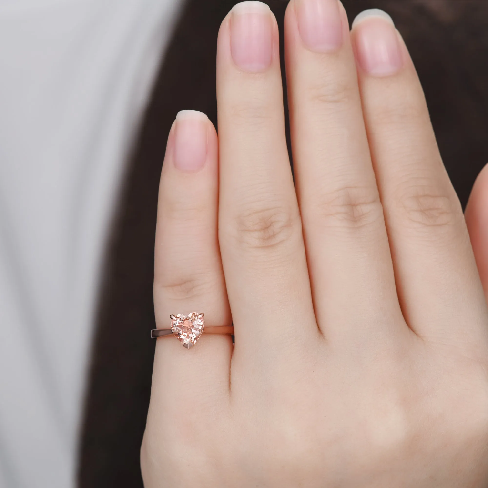 Rose Gold 1 carat Heart Shaped Natural Morganite Solitaire Engagement Ring Plain Gold Band