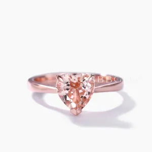 Rose Gold 1 carat Heart Shaped Natural Morganite Solitaire Engagement Ring Plain Gold Band