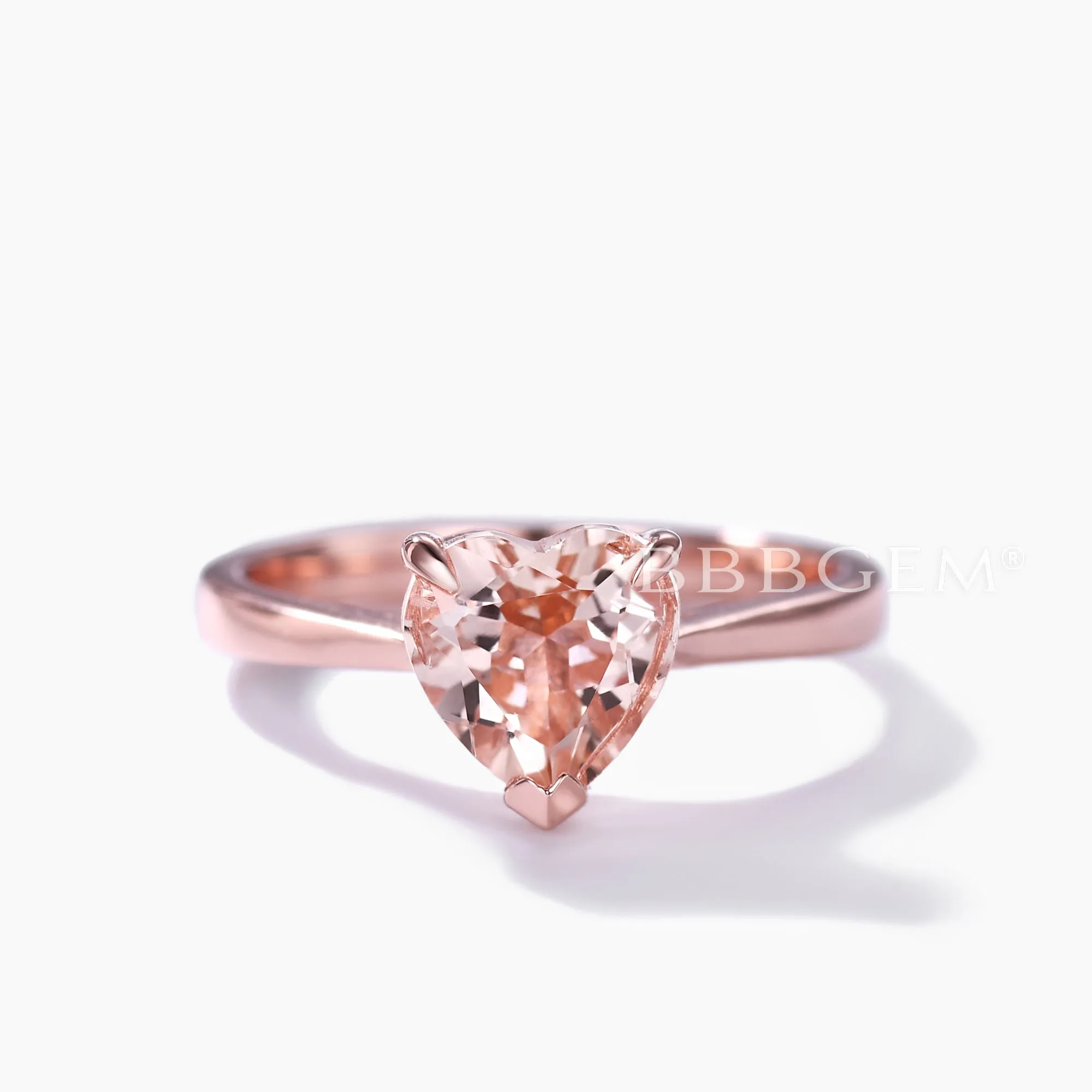 Rose Gold 1 carat Heart Shaped Natural Morganite Solitaire Engagement Ring Plain Gold Band