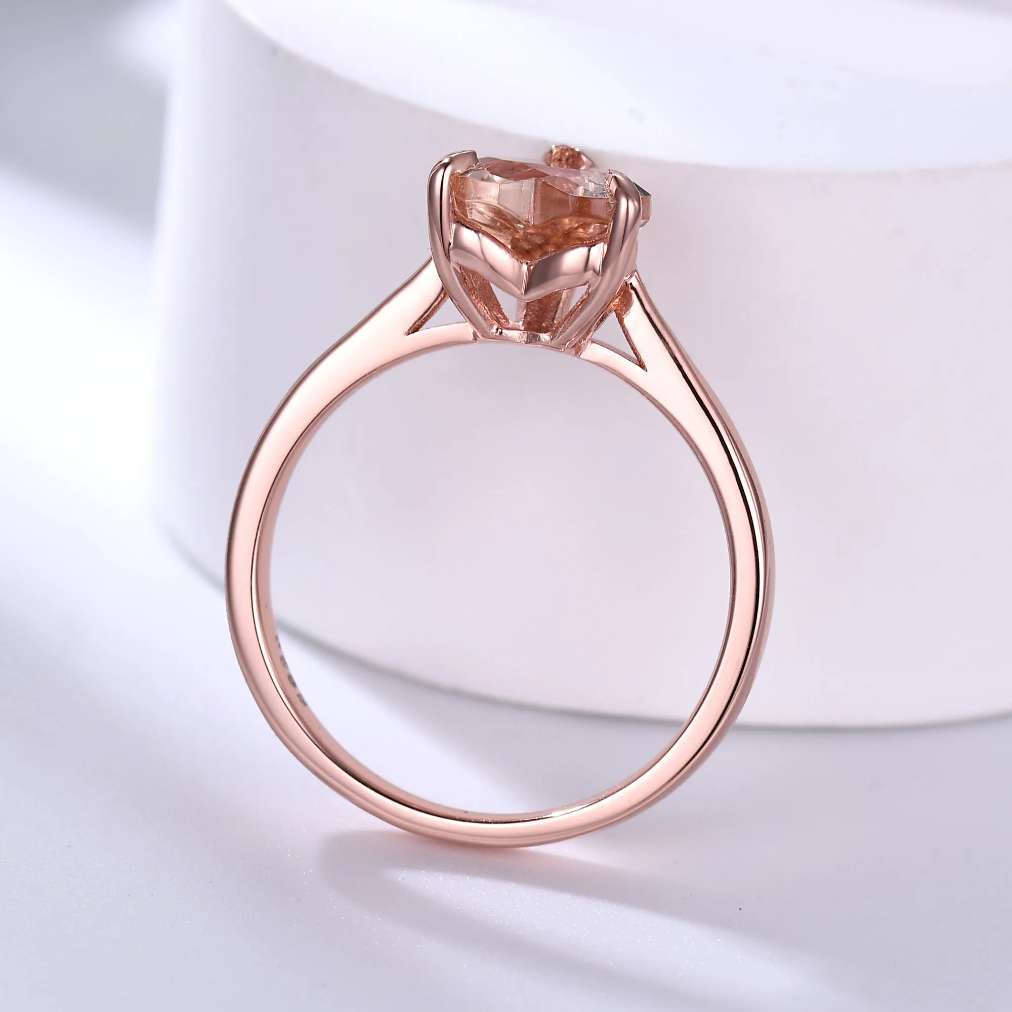 Rose Gold 1 carat Heart Shaped Natural Morganite Solitaire Engagement Ring Plain Gold Band