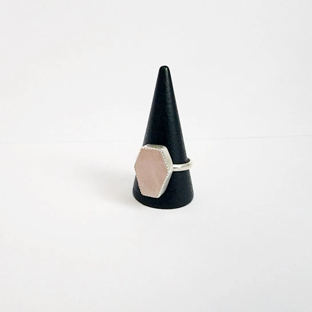Rose Quartz Gemstone Coffin Ring in Sterling Silver