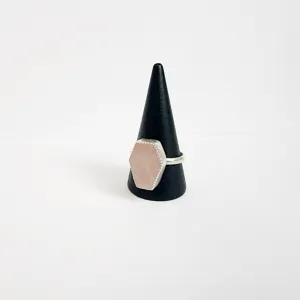Rose Quartz Gemstone Coffin Ring in Sterling Silver