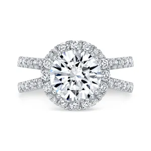 Round Diamond Engagement Ring Halo Diamond Setting - Criss Cross Band