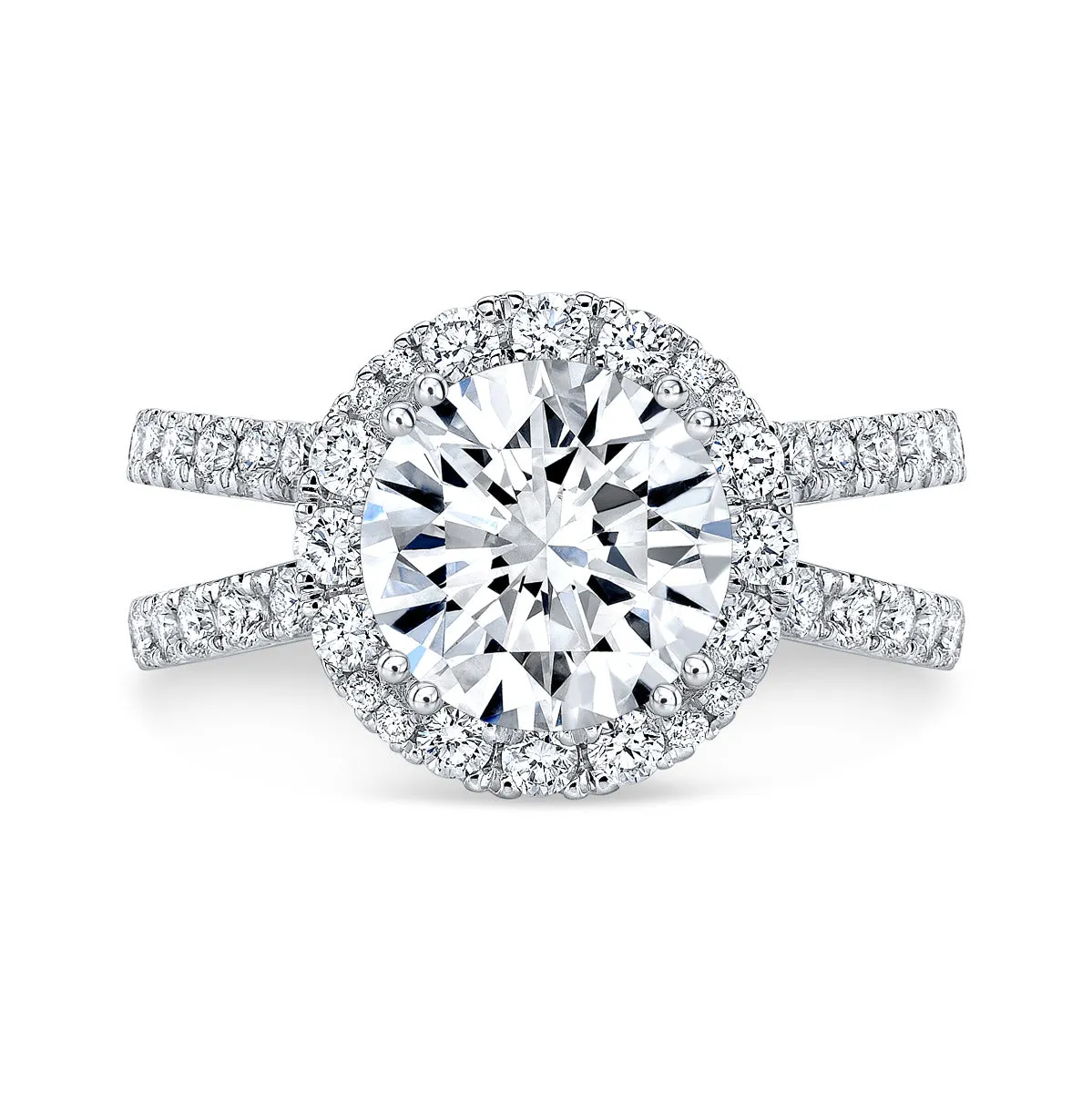 Round Diamond Engagement Ring Halo Diamond Setting - Criss Cross Band