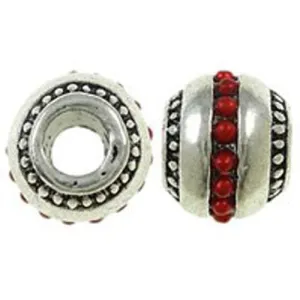 Round Red Acrylic Pearl Design Charms Silver Tone Bead European Bead Compatible for Most European Snake Chain Bracelet