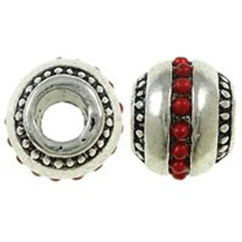 Round Red Acrylic Pearl Design Charms Silver Tone Bead European Bead Compatible for Most European Snake Chain Bracelet