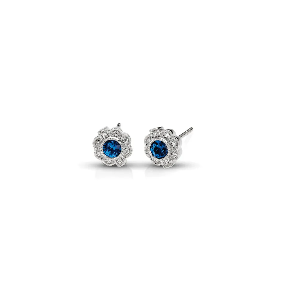 Round Sapphire and Pavé Diamond Earrings
