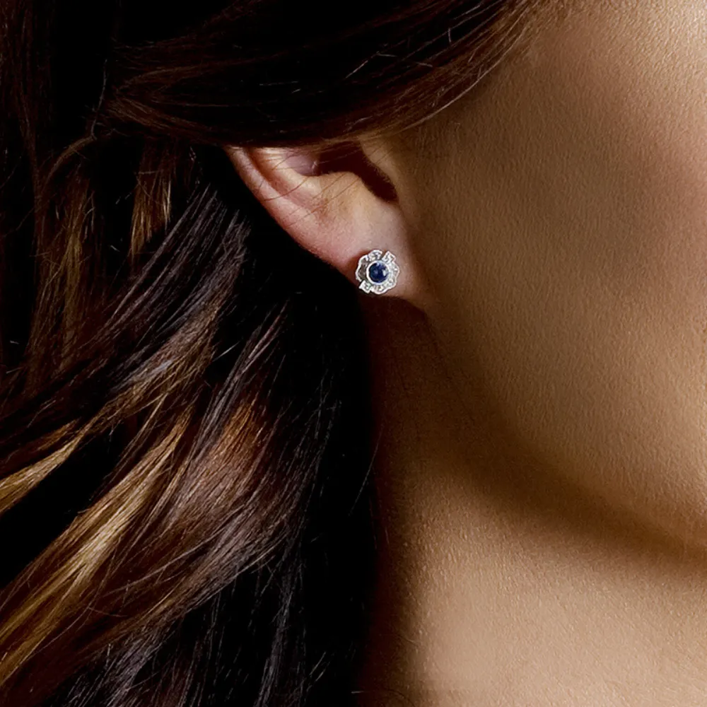 Round Sapphire and Pavé Diamond Earrings