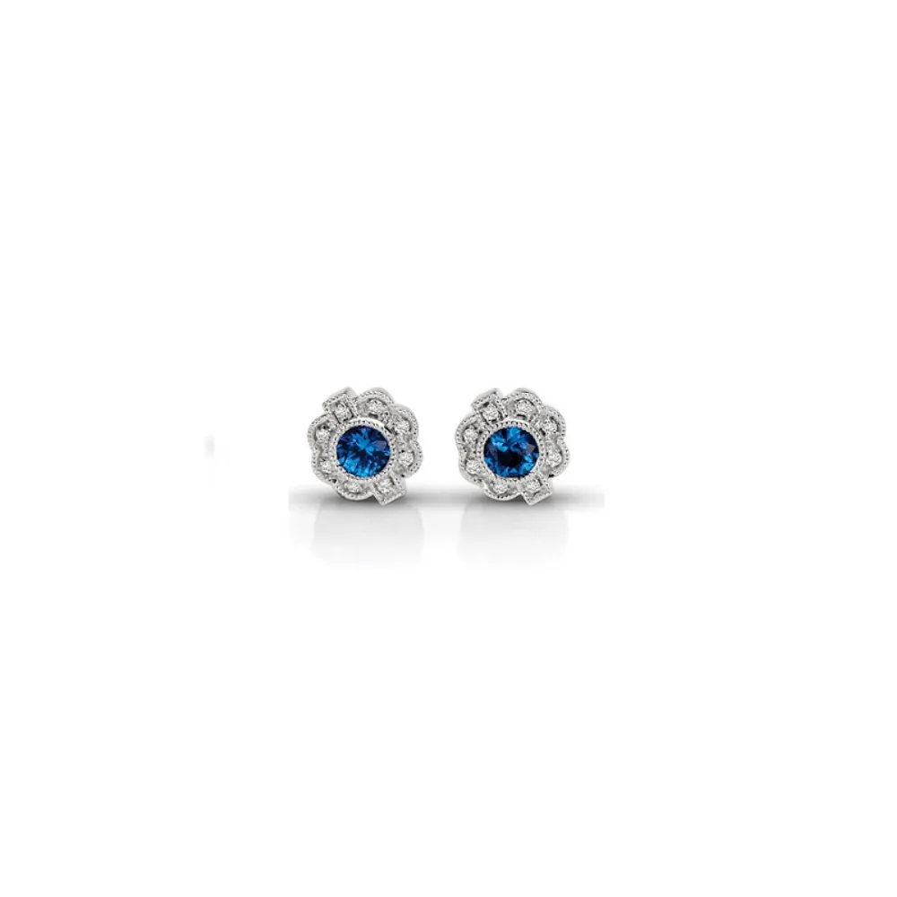 Round Sapphire and Pavé Diamond Earrings