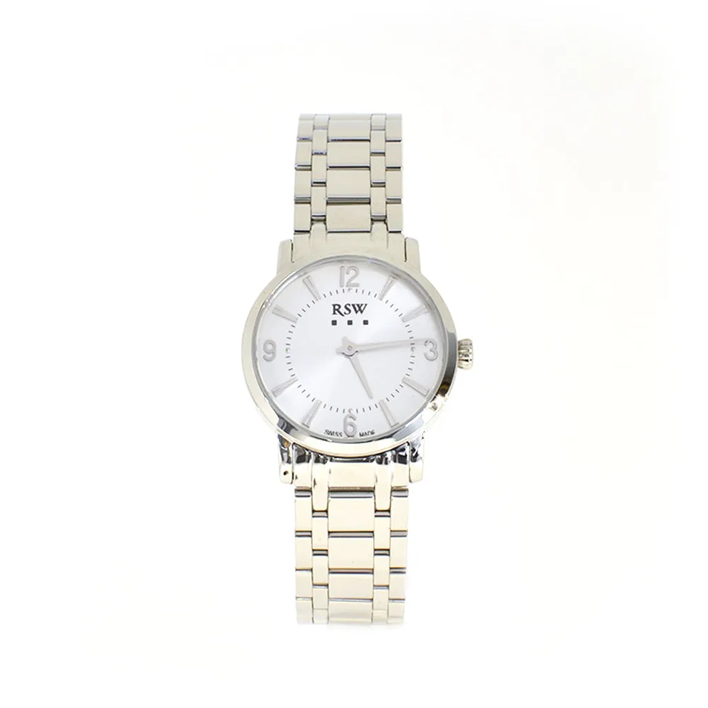 Rsw Ladies Stainless Steel Quartz Watch With Metal Bracelet & White Dial
