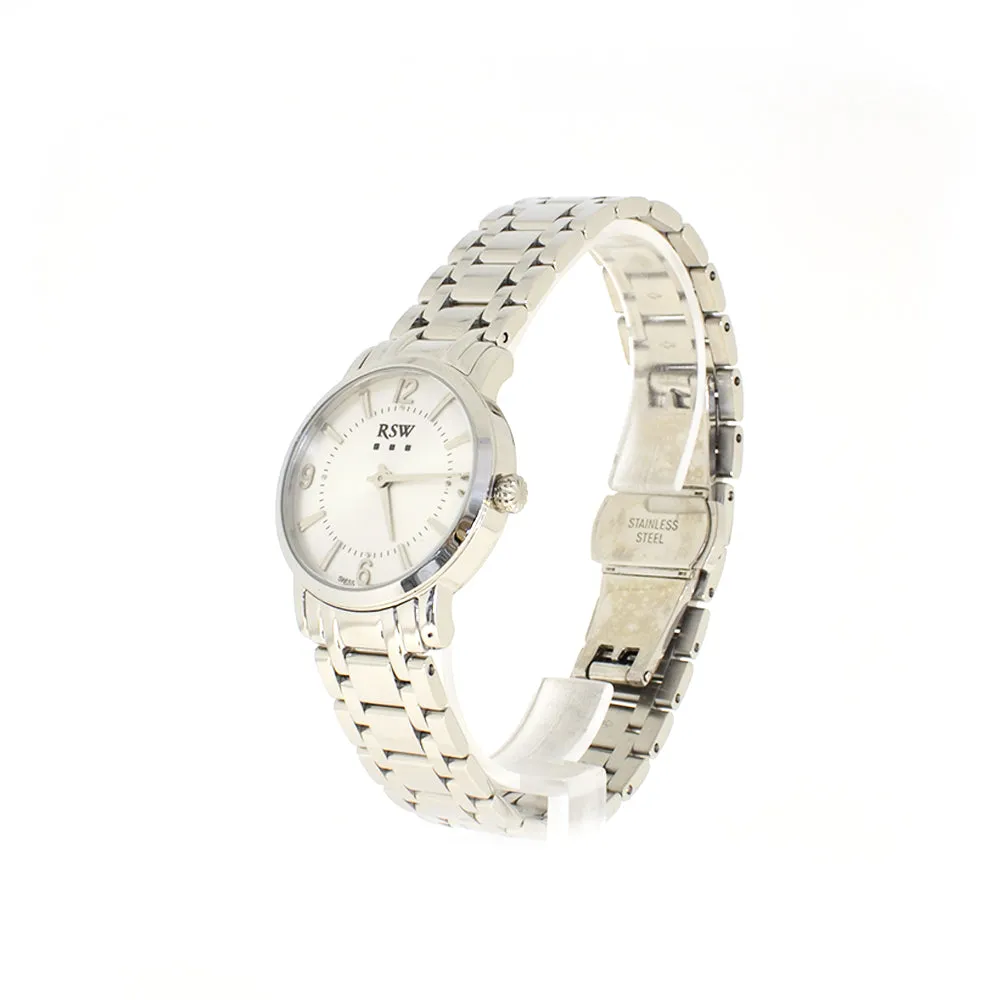 Rsw Ladies Stainless Steel Quartz Watch With Metal Bracelet & White Dial