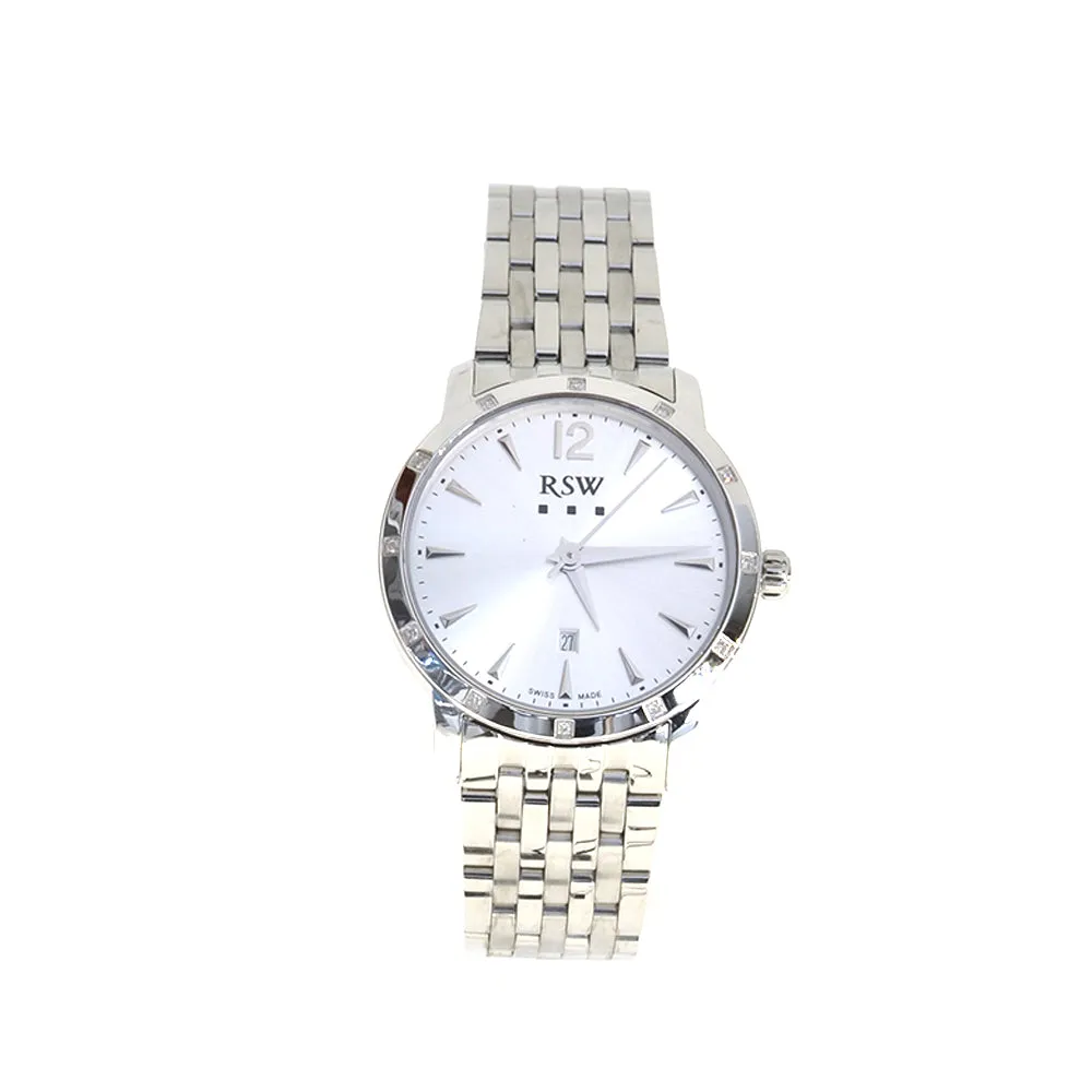 Rsw Ladies Stainless Steel Watch With Metal Bracelet & White Dial