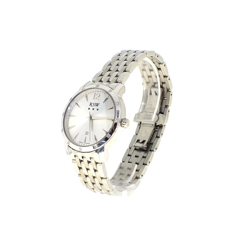 Rsw Ladies Stainless Steel Watch With Metal Bracelet & White Dial