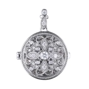 Rundes Medaillon Silber mit weißen Zirkonia, aufklappbar