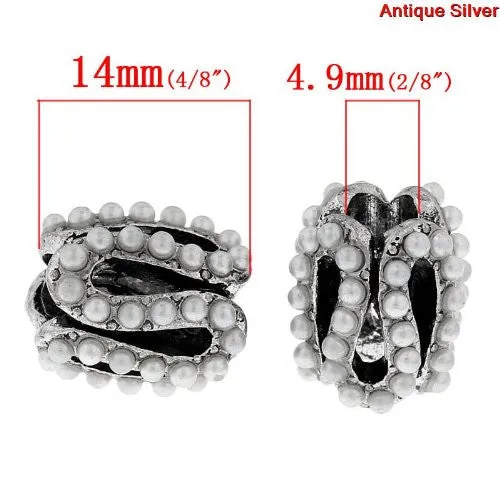 S Pattern Charm Bead with White Acrylic Balls For Snake Chain Bracelet