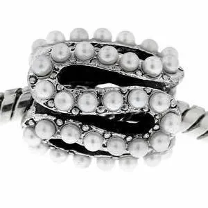 S Pattern Charm Bead with White Acrylic Balls For Snake Chain Bracelet