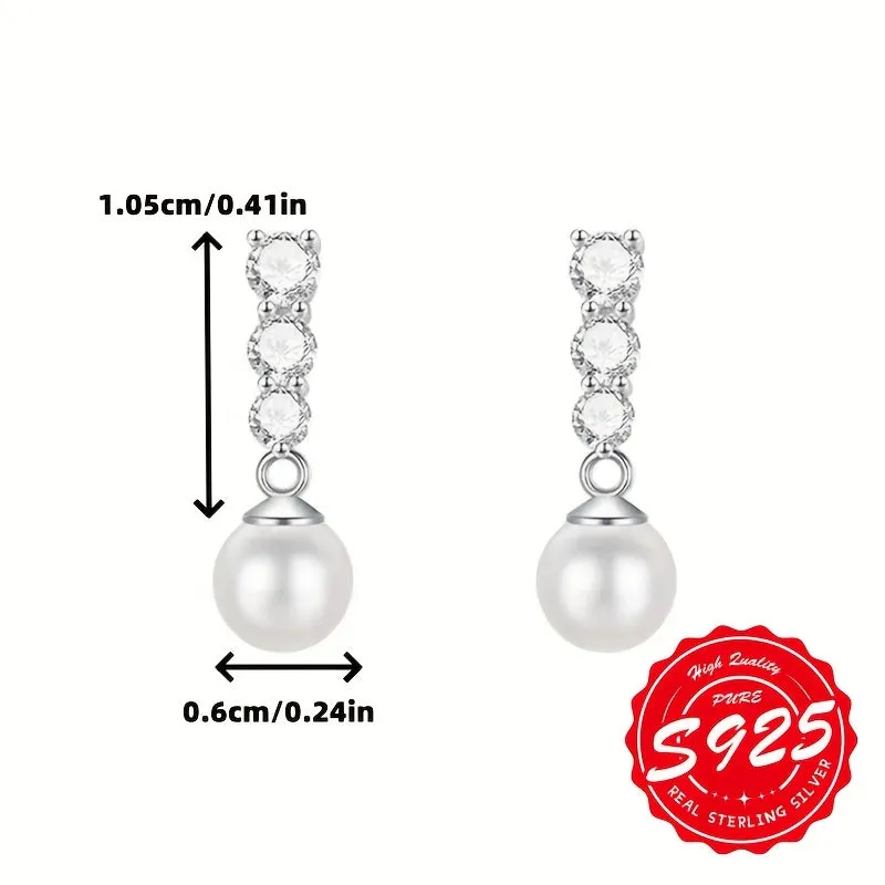 S925 Silvery Women's Round Bead Earrings Retro Light Versatile Daily Wear
