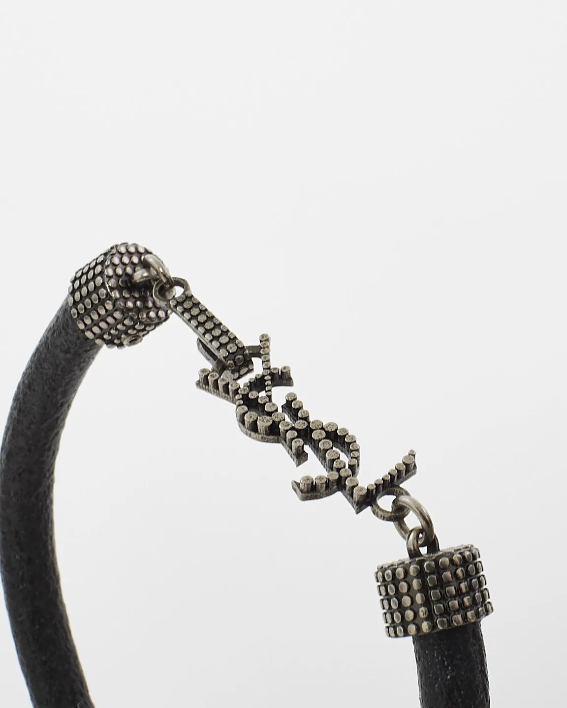 Saint Laurent Black Leather & Metal Logo Bracelet