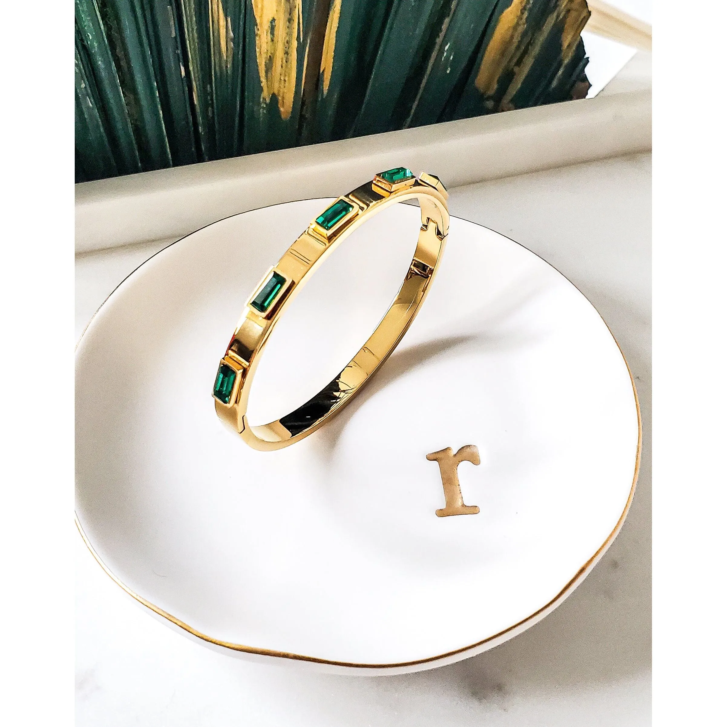 Seline 18K CZ Baguette Bangle Bracelet