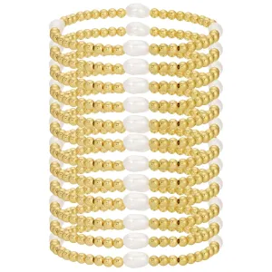 Set/12 4mm stretch bracelet with 4 medium sized pearl accents