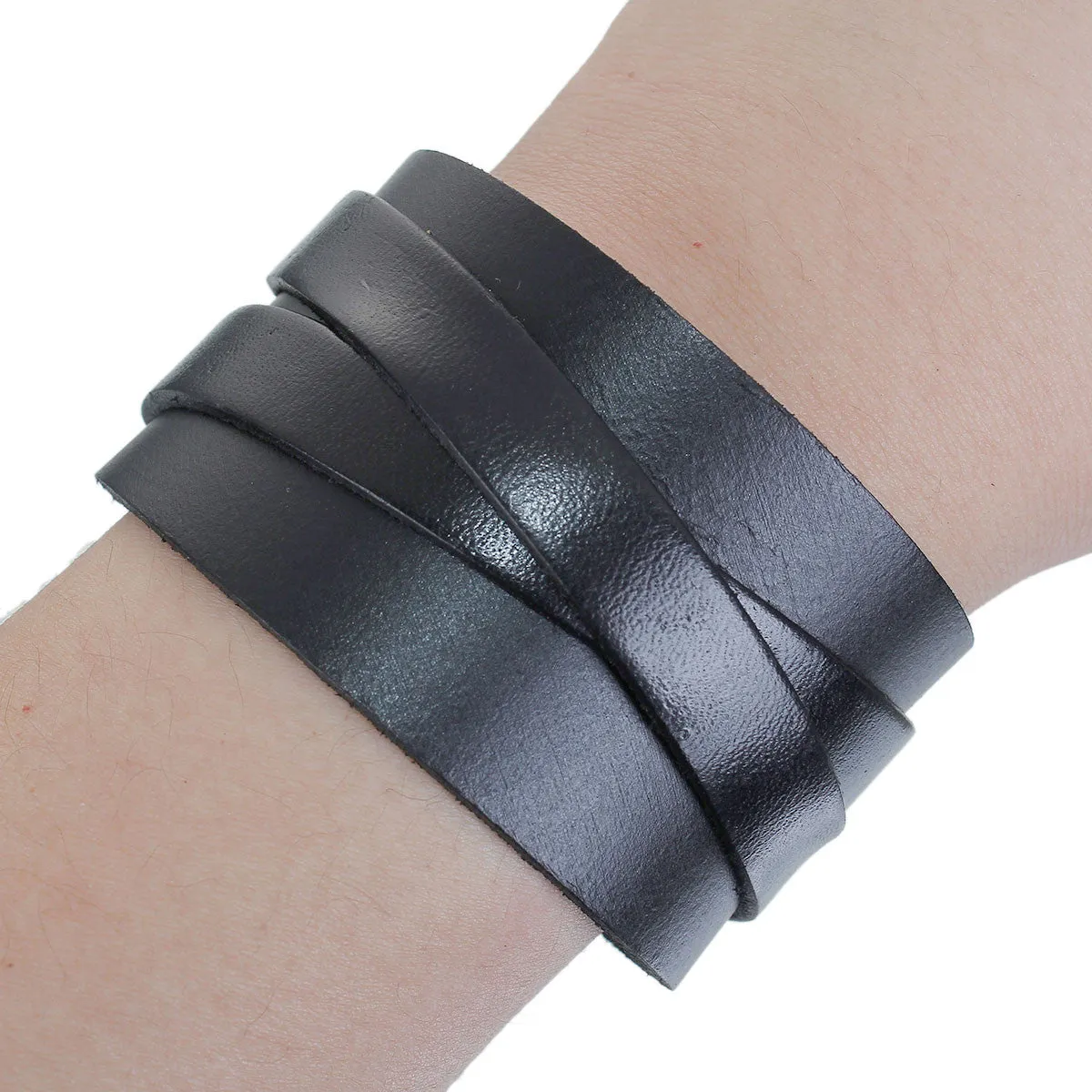 Sexy Sparkles Mens 9.5 inches Genuine Real Leather Wrist Bracelet Wide Casual Wristband Cuff Bangle Adjustable