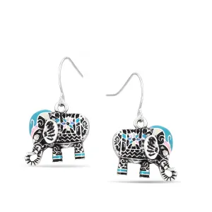 SILVER 1.2"INCHES ELEPHANT DROP EARRING #SWKK-9021ER