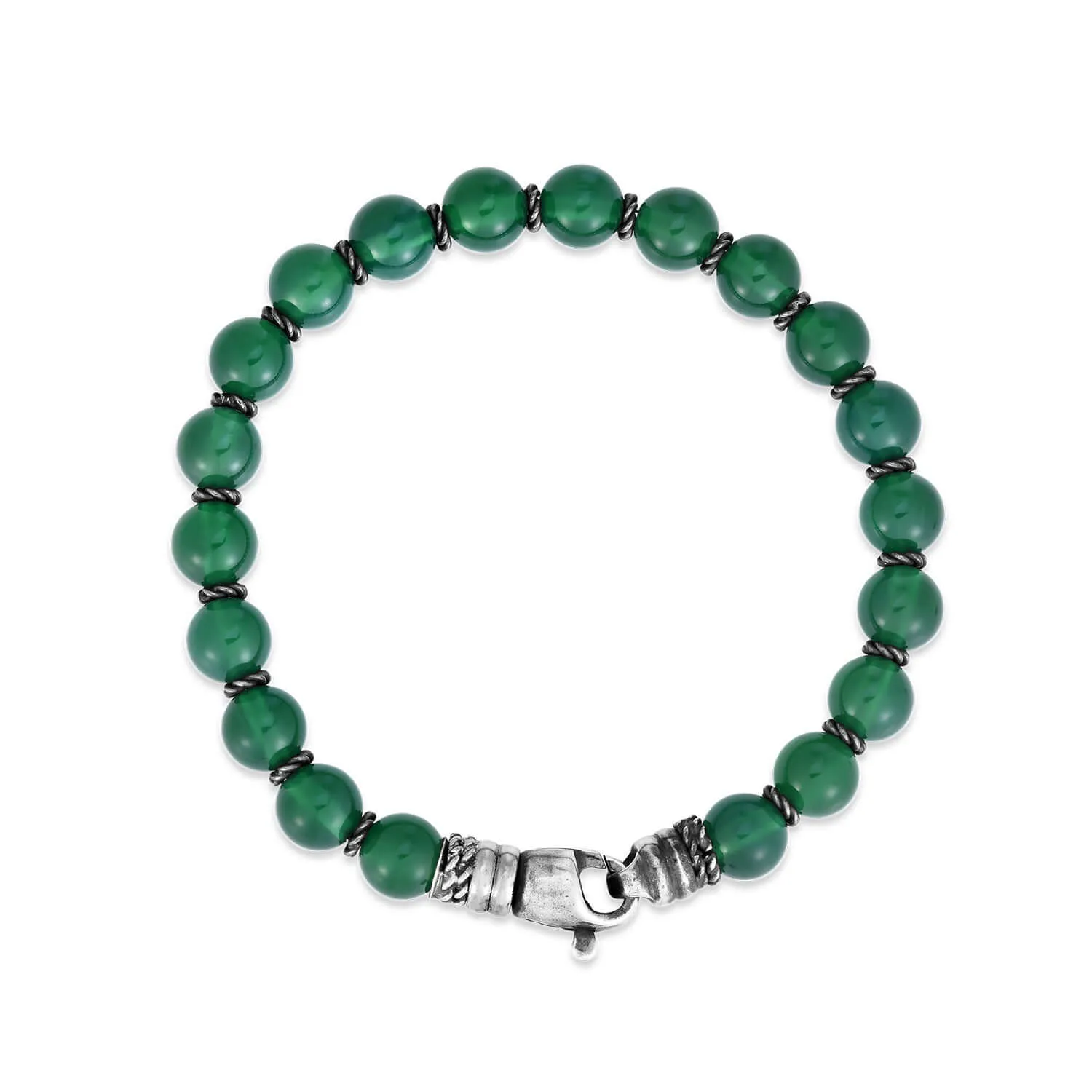 Silver & Green Agate Bead Bracelet