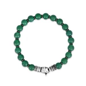 Silver & Green Agate Bead Bracelet