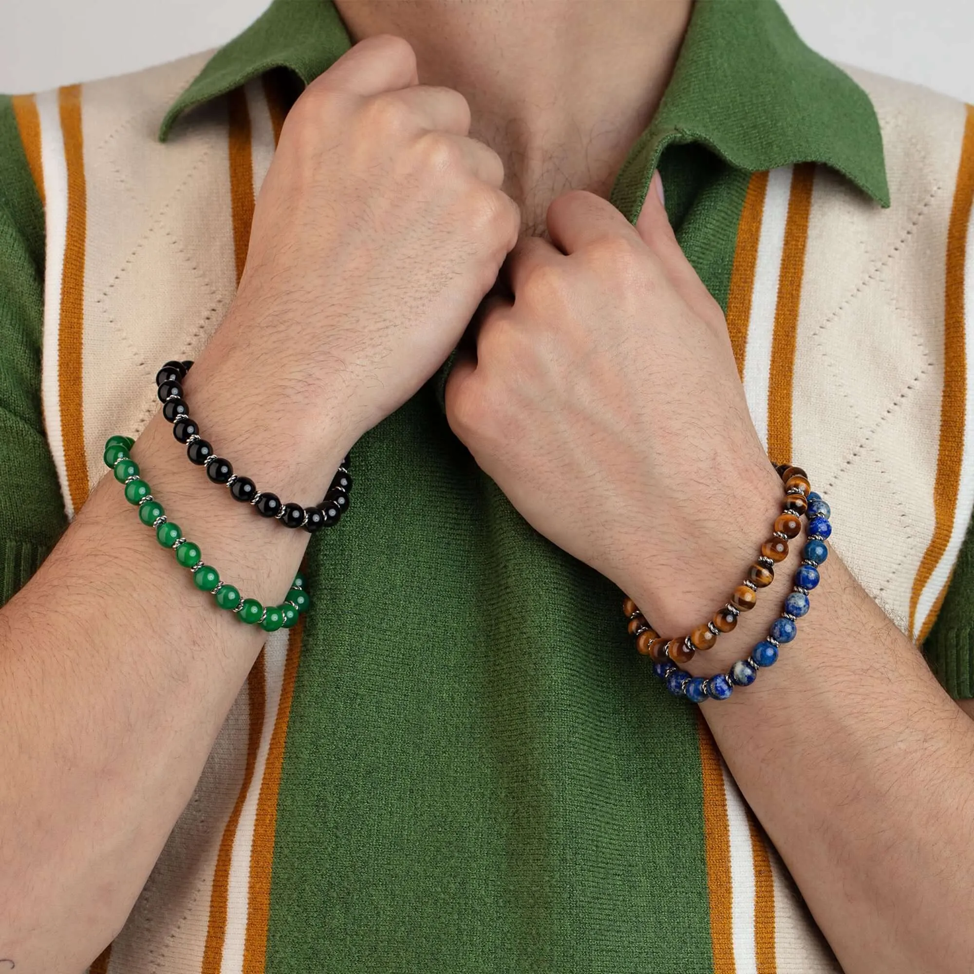 Silver & Green Agate Bead Bracelet
