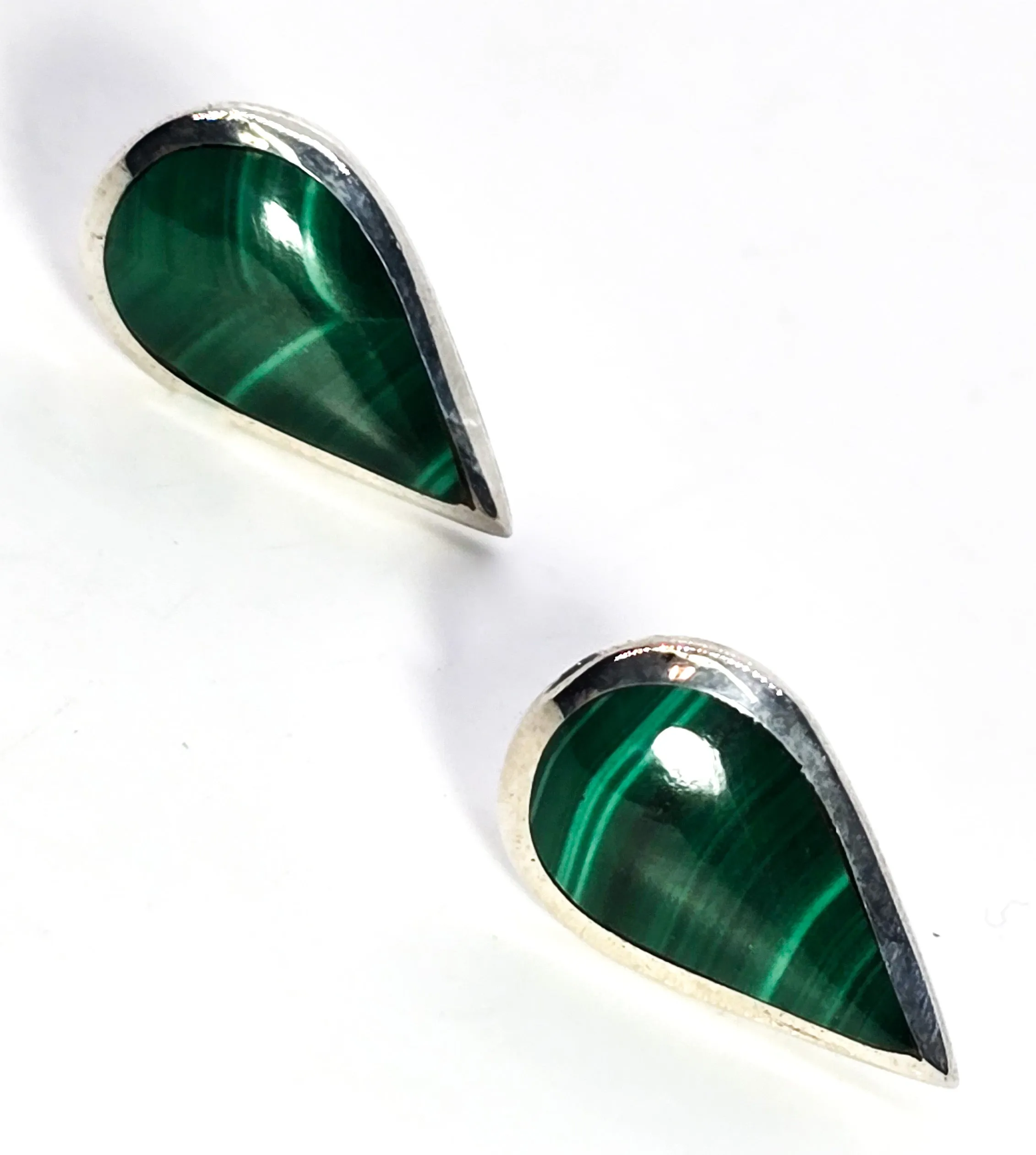 Silver Cloud banded malachite Southwestern sterling silver vintage stud earrings