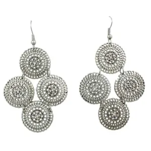 Silver Filigree Discs with Crystals Dangling Pierced Earring - MEC504