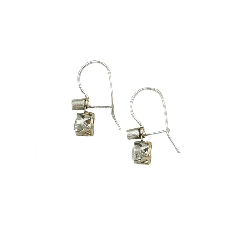 Silver on Gold Antique Diamond Drop Earrings