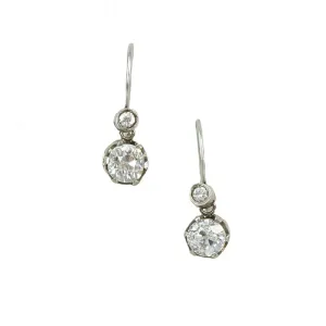 Silver on Gold Antique Diamond Drop Earrings