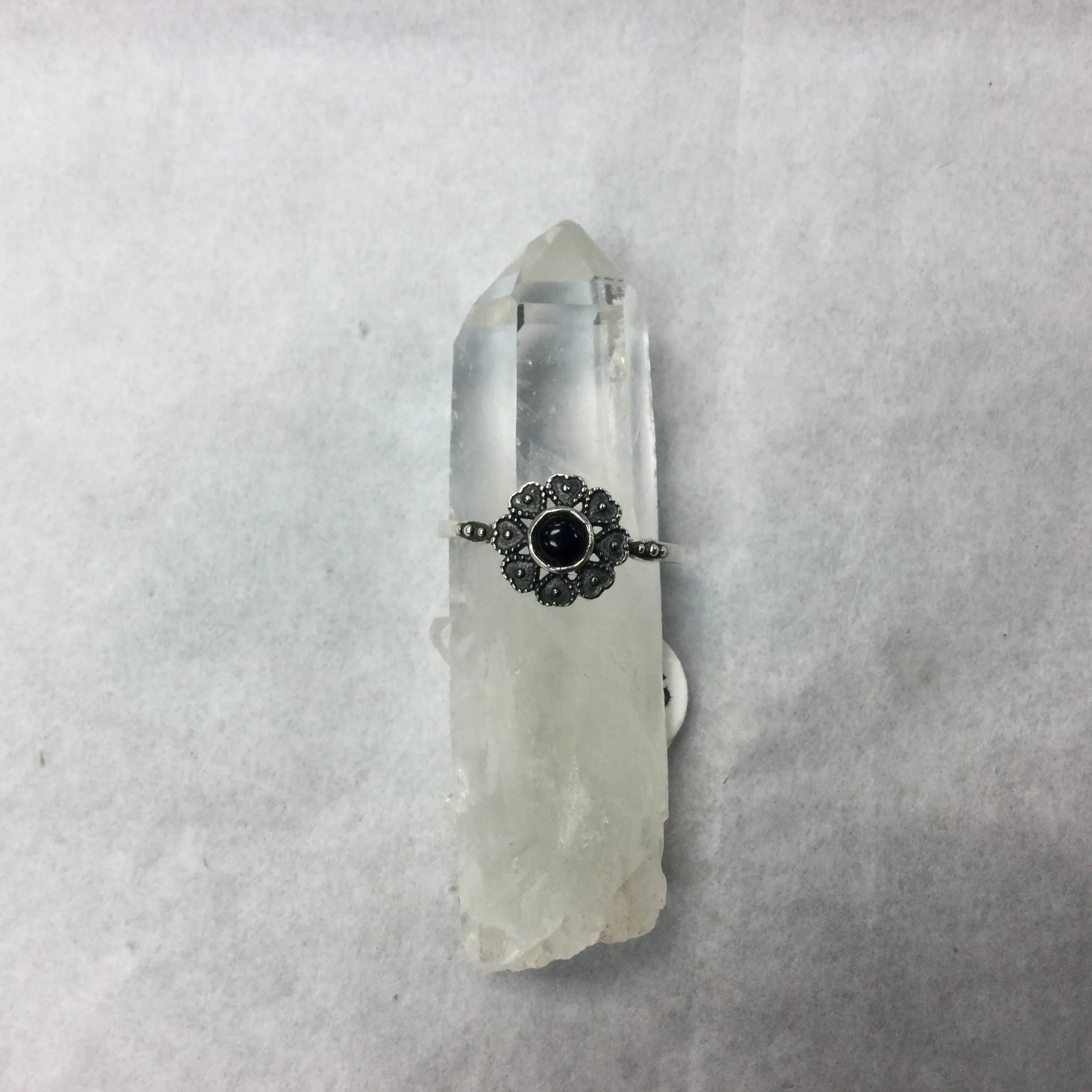 Silver Ring - Heart Shaped Petals with Stone Centre