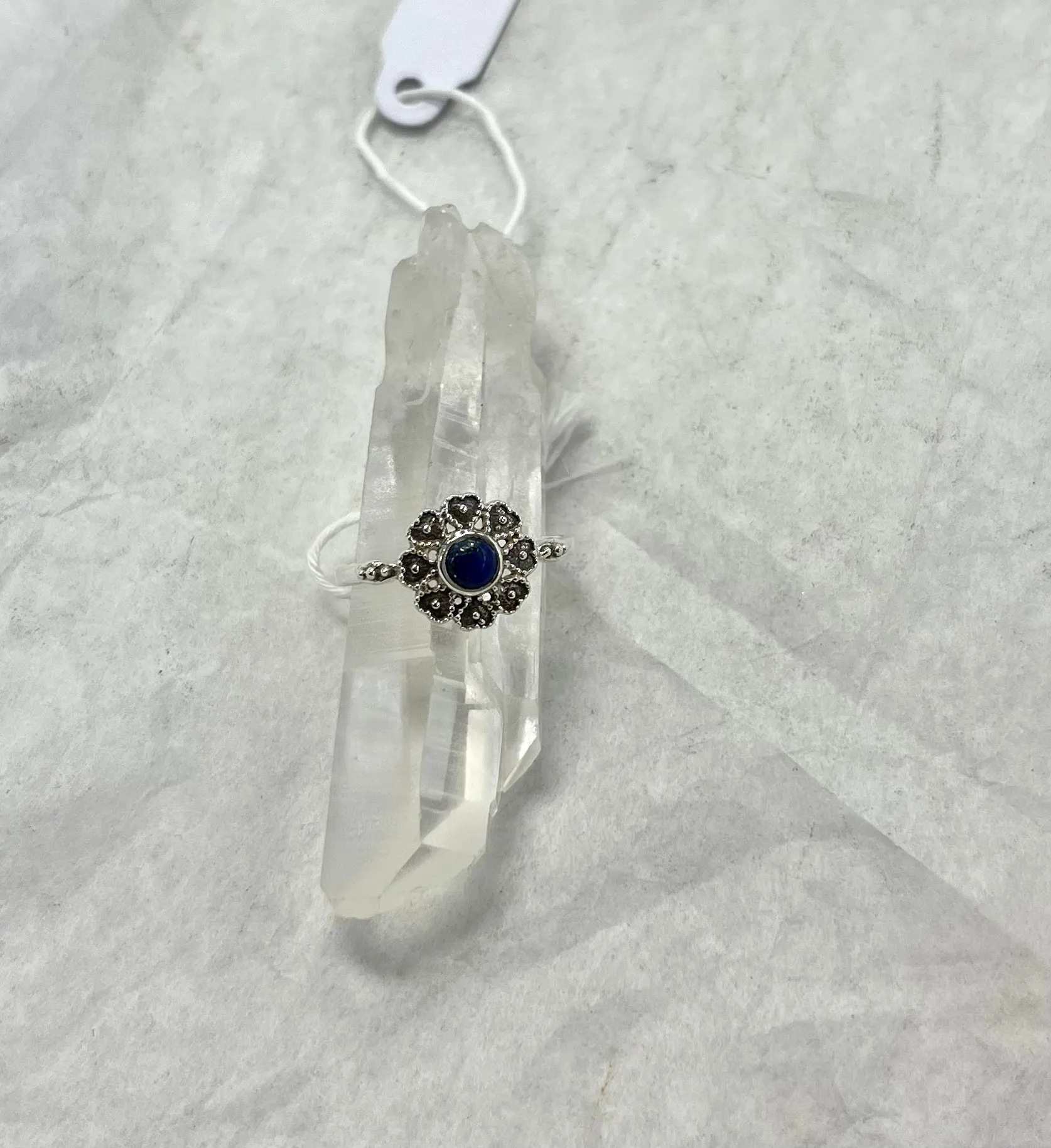 Silver Ring - Heart Shaped Petals with Stone Centre