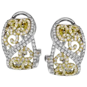 Simon G. 18K Yellow and White Gold Diamond Filigree Huggie Earrings