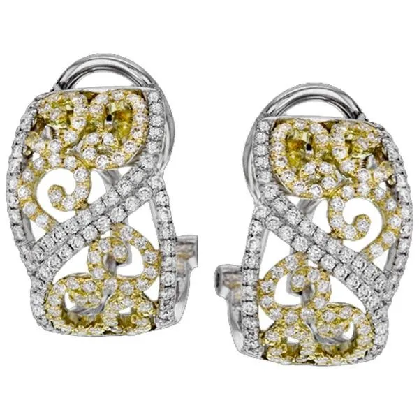 Simon G. 18K Yellow and White Gold Diamond Filigree Huggie Earrings