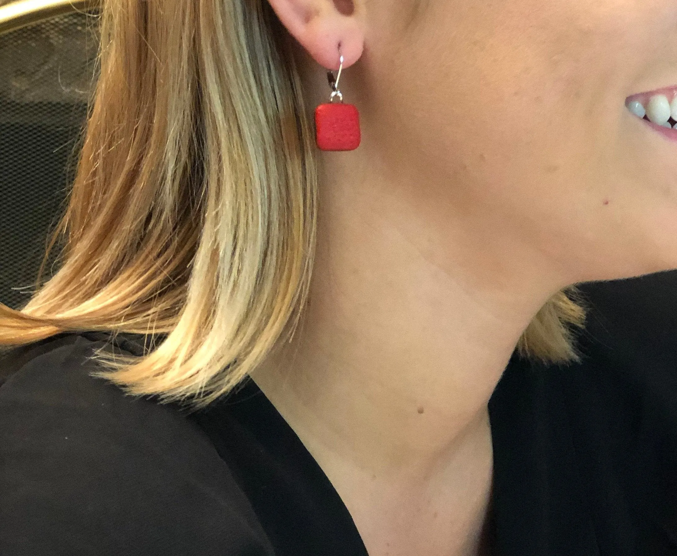 Simple Square Dangle Earring - Silver Chrome