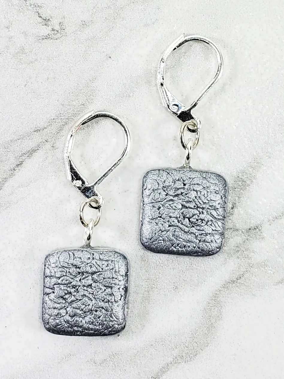 Simple Square Dangle Earring - Silver Chrome