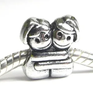 Sisters Hugging Charm European Bead Compatible for Most European Snake Chain Bracelet