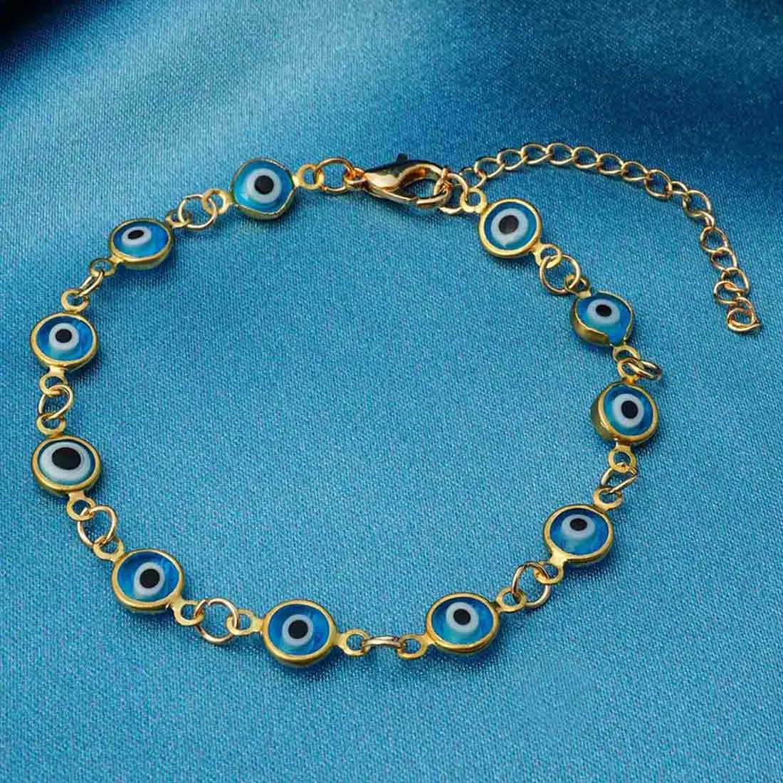 Sky Blue Evil Eye Bead Chain Bracelet