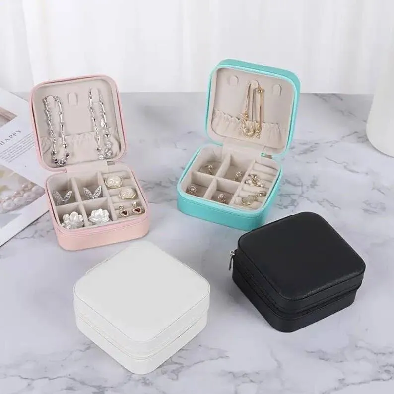 Small Square Portable Jewelry Travel Case Storage Box