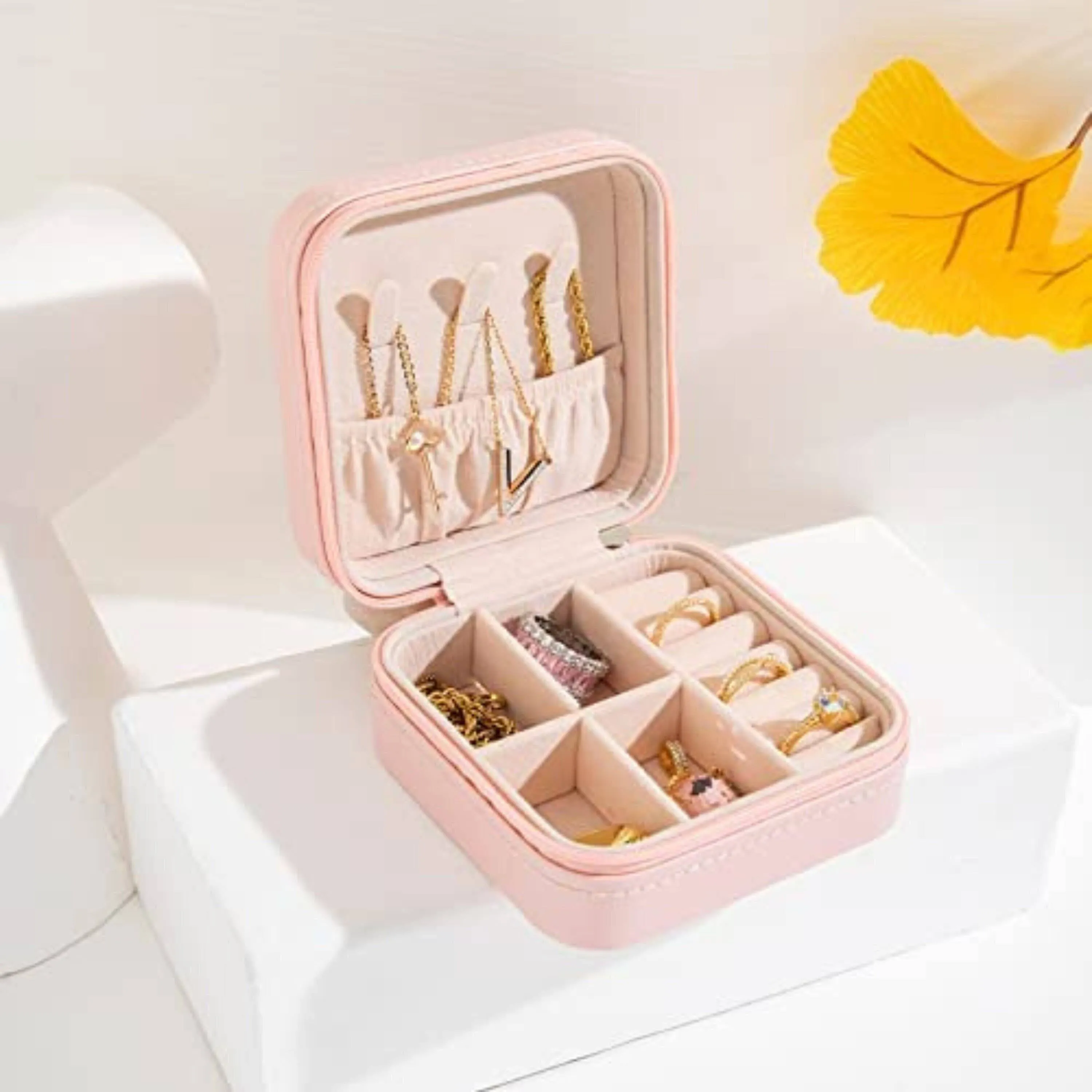 Small Square Portable Jewelry Travel Case Storage Box