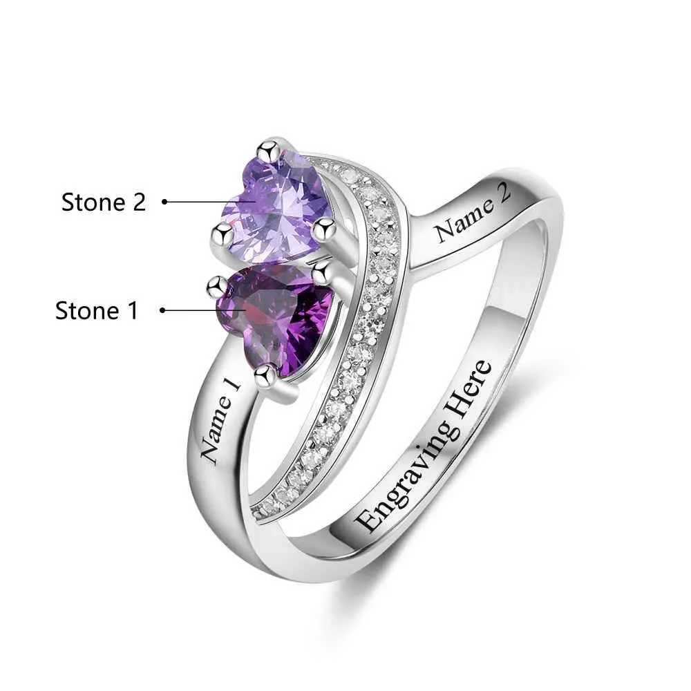 Sofia Personalized initial ring with 2 heart shaped birthstones