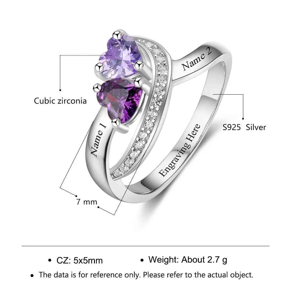 Sofia Personalized initial ring with 2 heart shaped birthstones