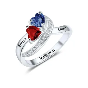Sofia Personalized initial ring with 2 heart shaped birthstones